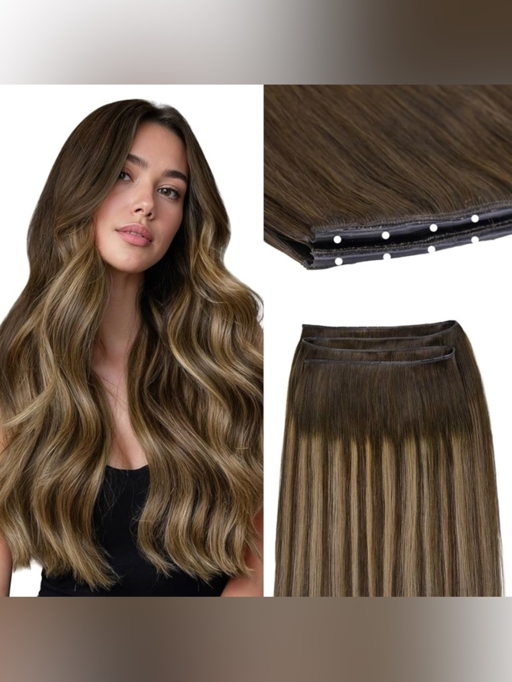 Chocolate Brown Caramel Blonde Human Hair 18” Butterfly Weft Hair Extensions